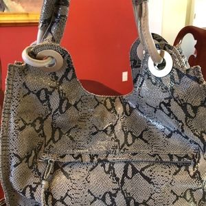 Grey leather Makowski Snakeskin Print Handbag